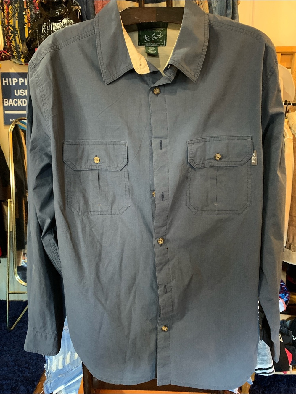 Woolrich Navy Blue Long-Sleeve Button-Down Shirt